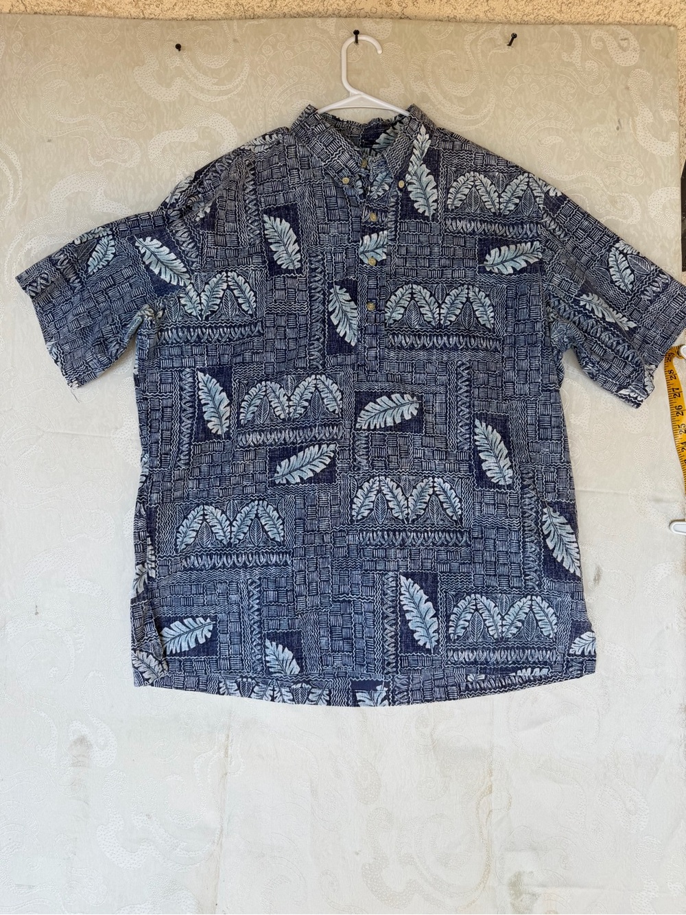 reyn spooner Navy Blue Leaf-Print Short-Sleeve Button-Down Shirt